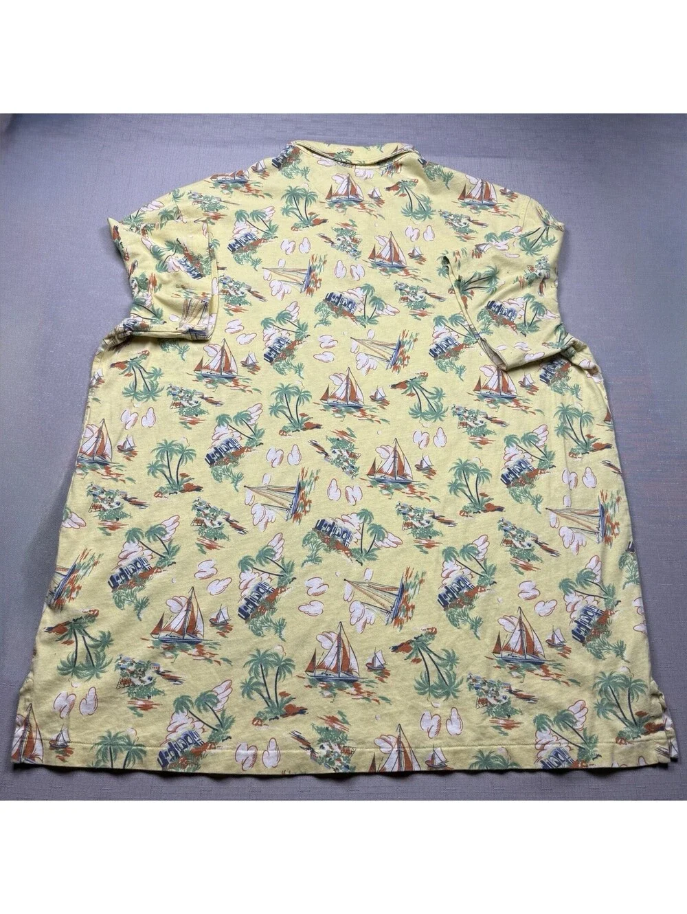 Polo Ralph Lauren Polo Shirt Mens Size L  Yellow Tropical Island Sailboat Print